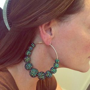 Teal rhinestone beaded earrings